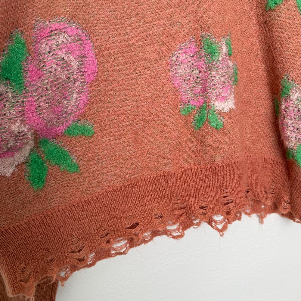 Anthropologie Drop Shoulder Floral Rose V-Neck Sweater - Picture 12 of 14
